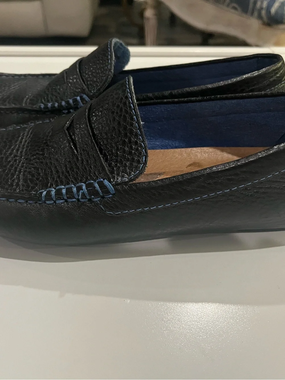 Donald Pliner Men's Blue Pebbled Leather Moc Toe Driving Loafers